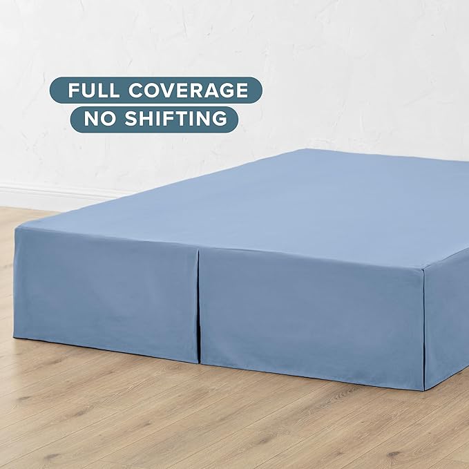 Bare Home Twin XL Bed Skirt - 15-Inch Tailored Drop Easy Fit - Bed Skirt for Twin Extra Long Beds - Center & Corner Pleats (Twin XL, Coronet Blue)