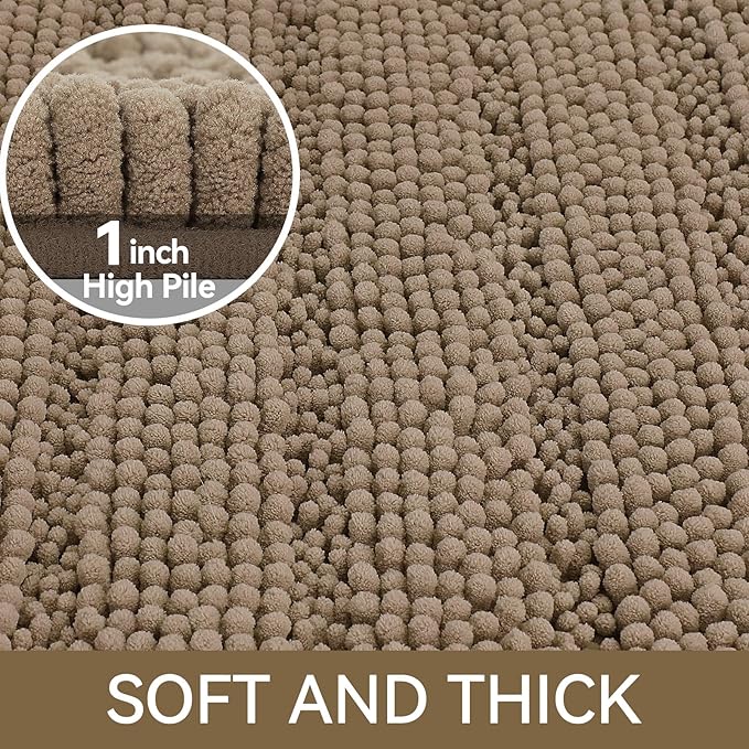 Bcoimo 36"×24" Chenille Bath Mat – Non-Slip with Backing Bath Rug Ultra-Absorbent and Machine Washable Bathroom Mat Quick-Dry Design. Ideal for Bathroom and Tub Areas