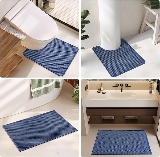Bathroom Rugs Non Slip Washable, Super Absorbent Thin Bath Mat Quick Dry Low Pile Bathroom Rug, Navy Blue 24"x47"
