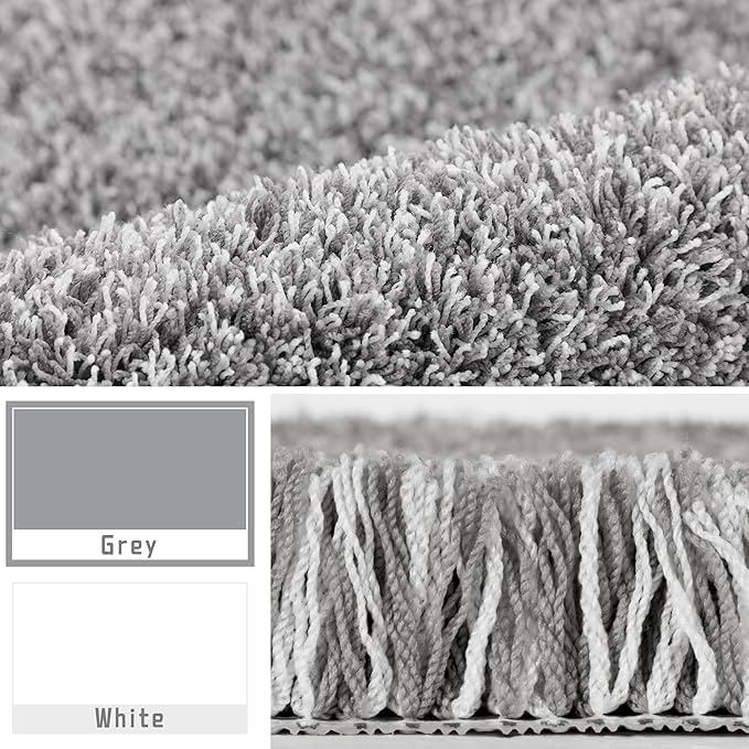 Yimobra Bathroom Rugs Non Slip Washable 32x20, Ultra Soft and Water Absorbent Bath Mats, Plush Fluffy Shower Mat Outside, Microfiber Thick Matts for Bathroom Floor/Tub, Light Gray and White