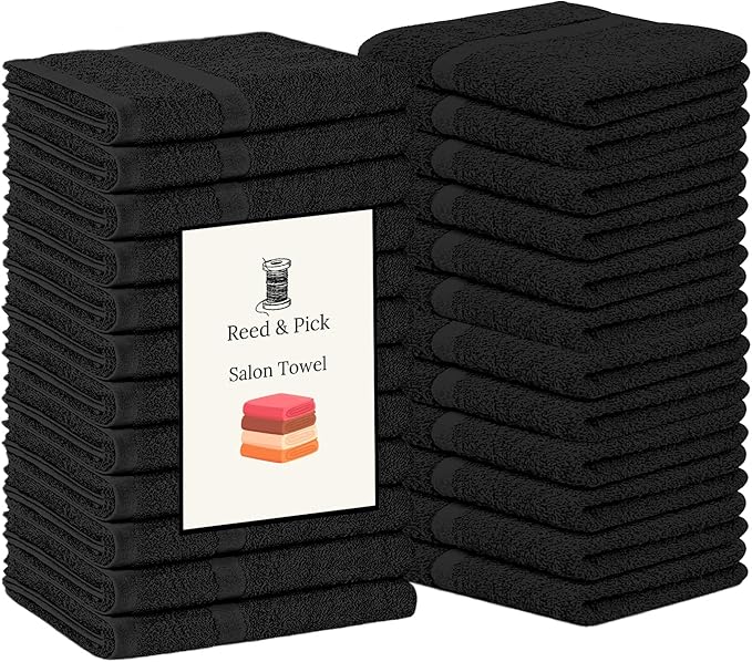 Reed&Pick 24 Pack Black Hand Towels 100% Cotton Spa Towels 16x26 inches Highly Absorbable Facial, Gym, Hair and Face Towels in Bulk