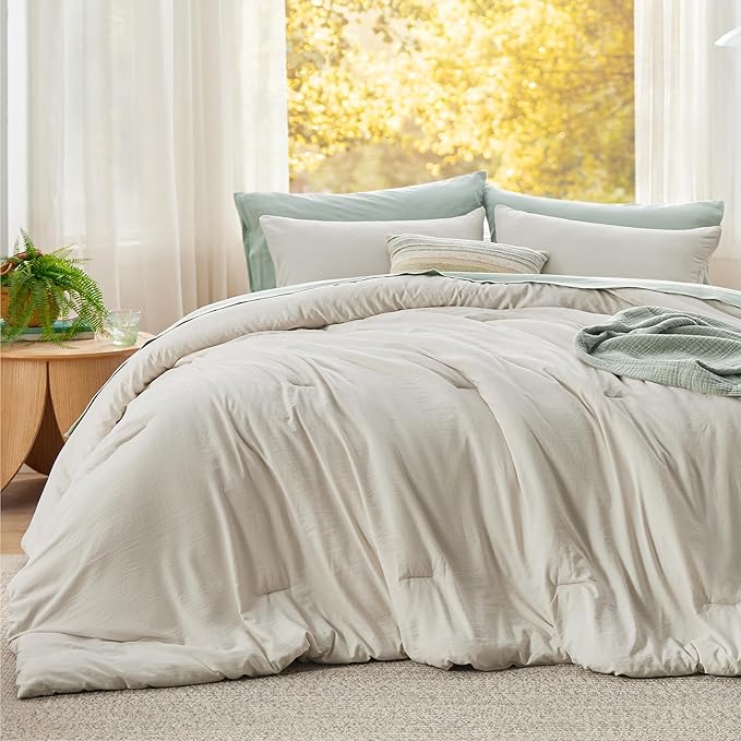 Bedsure Super King Size Comforter Set, Beige Soft Prewashed Bedding for All Seasons, 3 Pieces GentleSoft™ Bed Set, 1 Lightweight Comforter (120"x120") and 2 Pillowcases (20"x36")