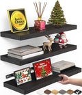 BAYKA Floating Shelves for Wall, Wall Mounted Rustic Wood Shelves for Bathroom, Bedroom, Living Room, Kitchen, Hanging Shelf for Books/Storage/Room Decor with 22lbs Capacity (Black, Set of 3, 15.7in)