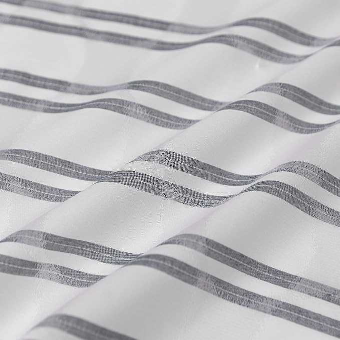 Amazon Basics Geometric Jacquard Fabric Shower Curtain for Bathroom, Lightweight, Waterproof and Washable, 72" W x 84" L, Grey Striped
