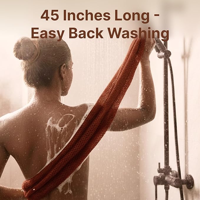 Nubiana African Net Sponge Authentic - 45 Inch Exfoliating Body Sponge from Nigeria - Natural Bath Sponge for Smooth Soft Skin - Long Lasting Quick-Drying - Single Pack (Wine Red)