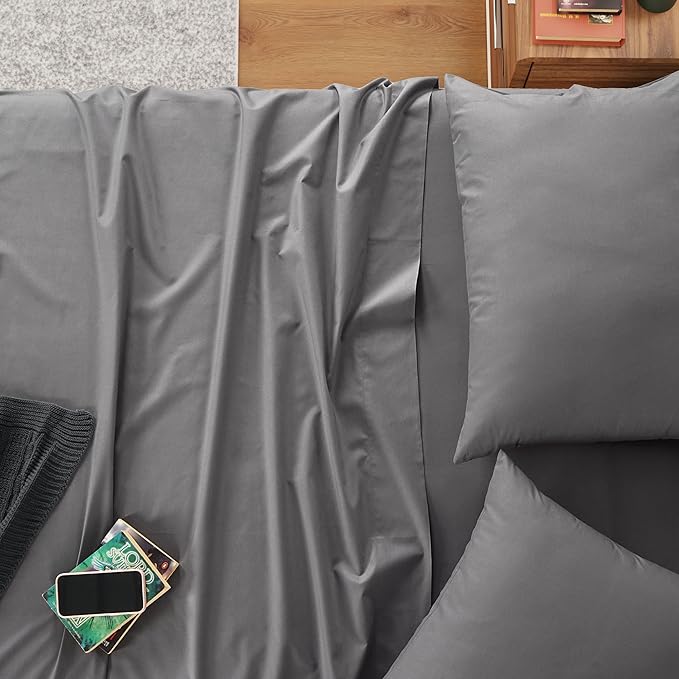 IZOD 100% Egyptian Cotton Sheets Set Full Size, Cotton Percale Crisp Sheet Set 4Pc, Lightweight & Deep Pocket fits Upto 17", Long-Staple Soft Combed, Hotel Style Luxury Bedding Sheet - Carbon Steel