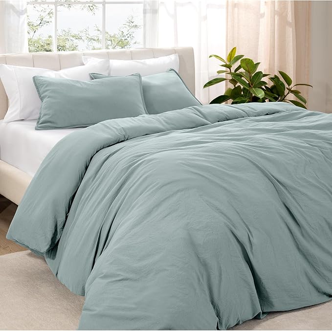 Bare Home Microfiber Duvet Cover Set - Ultra Soft Washed Microfiber - Oversized Queen Size - Linen-Like Look - Easy Care - Breathable Fabric - Our Softest Duvet Cover Set (Oversized Queen, Sea Spray)