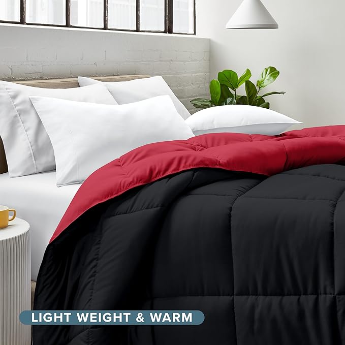 Bare Home Oversized King Comforter - Reversible Colors - Goose Down Alternative - Ultra-Soft - Premium 1800 Series - All Season Warmth - Bedding Comforter (Oversized King, Black/Red)