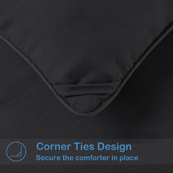 EASELAND California King Down Alternative Comforter - Quilted Duvet Insert for All Seasons, Soft Lightweight with Corner Tabs, Summer Winter Warm Bedding, Black 96x104 Inches