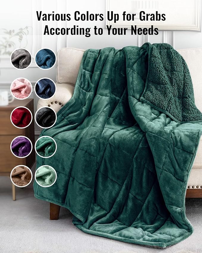 Uttermara Weighted Blanket for Adults, Queen Size Heavy Blanket with Reversible Soft Shiny Velour Fleece and Cozy Warm Sherpa for Couch Bed, Calming and Relaxing, 60 x 80 inches 15 lbs, Green