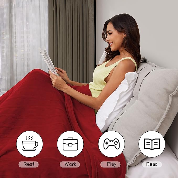 Heated Electric Blanket 62"x84" Twin Size, Soft Coral Fleece Blanket with 4 Heating Levels & 10 Hours Auto-Off, Fast Heating, Warm Cozy, Machine Washable for Home & Office - Red