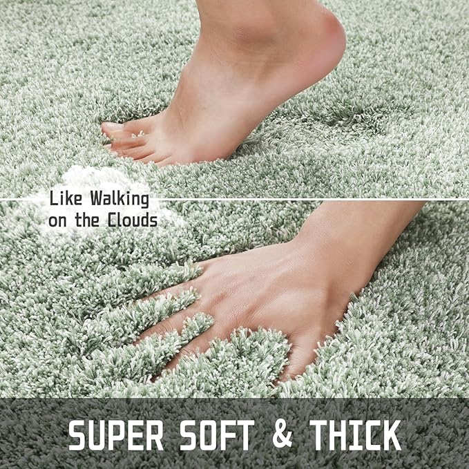 Yimobra Bathroom Rugs for Home Essentials, Non Slip Washable Bath Mat, Soft Water Absorbent Plush Shower Rug for Bathroom Floor, Bath Decor Accessories, 24x17, Light Green White