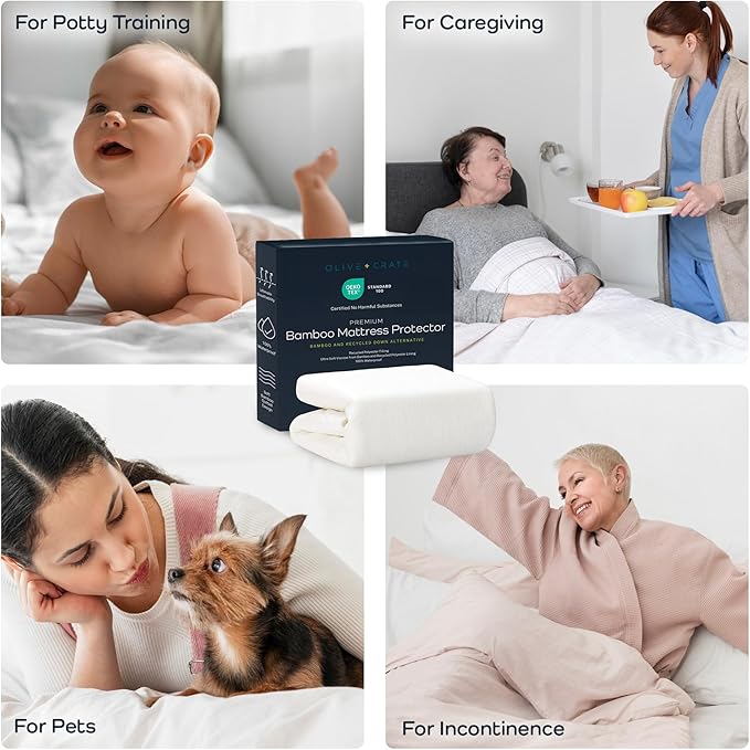 Olive + Crate 100% Viscose Bamboo Mattress Protector - Eco-Concious Cooling Mattress Cover - Waterproof Hypoallergenic Protection - Breathable 2Pk Twin XL Shield Against Dust & Spills
