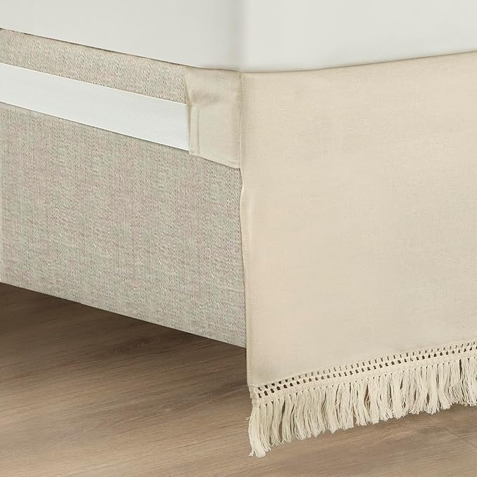 Lush Decor Boho Fringe 15-Inch Tailored Drop Easy Fit Bedskirt, King, Neutral