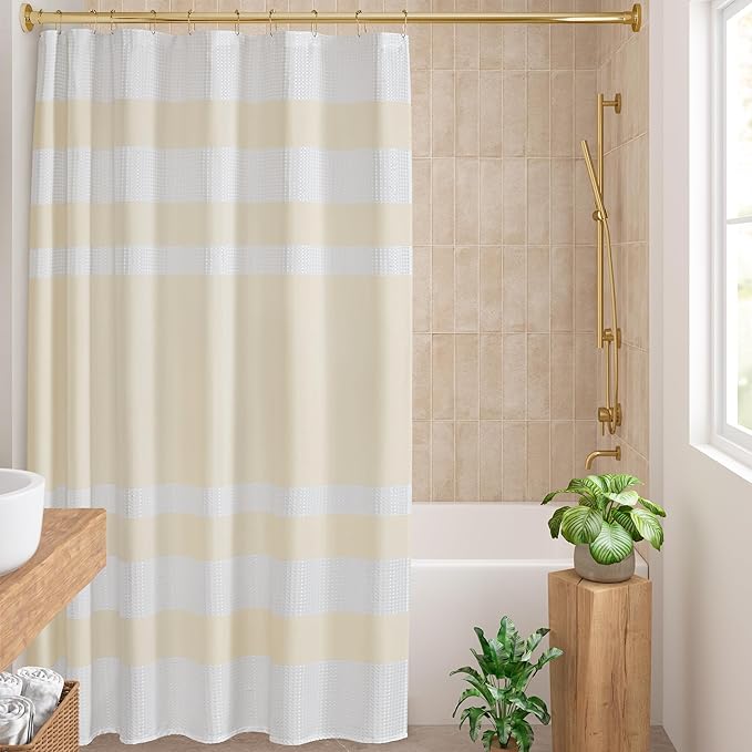 Madison Park Shower Curtain Spa Waffle Weave Wide Shower Curtain for Bathroom 3M Scotchgard Moisture Management, Spa Quality Modern Shower Curtains for Bathroom, Extra Width: 108"x72" Cream