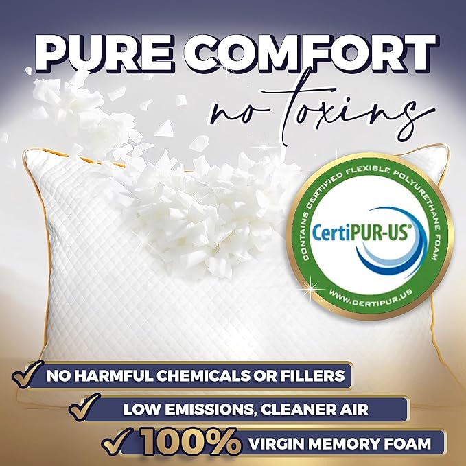 Royal Therapy King Memory Foam Pillows, 2-Pack - Shredded Memory Foam for All Sleep Positions, Medium Firm with Adjustable Loft, Bamboo Rayon Cover, CertiPUR-US & Oeko-TEX Certified