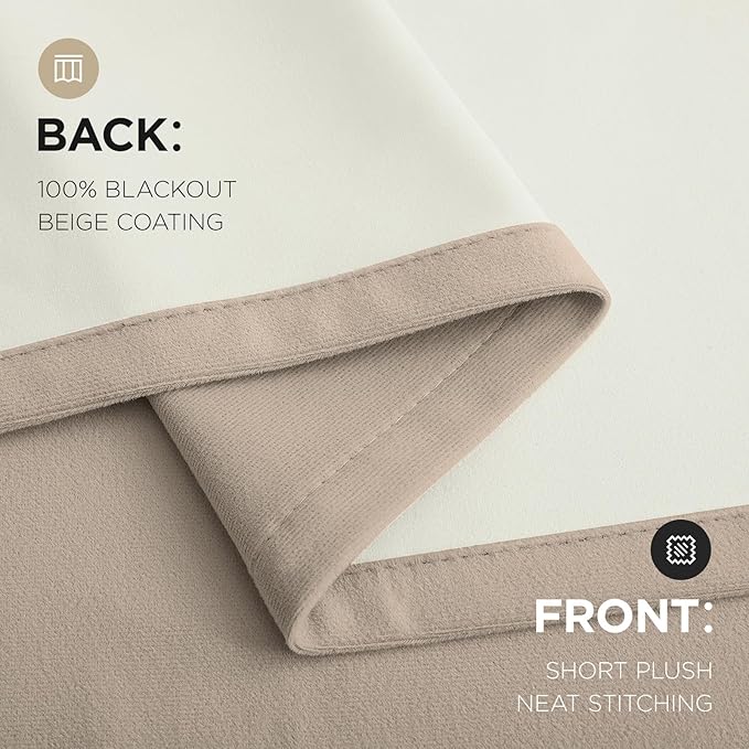 Joydeco Beige 100% Blackout Curtains 84 Inch 2 Panels, Luxury Thermal Beige Velvet Curtains for Bedroom Living Room, Soundproof Blackout Window Drapes, Rod Pocket & Back Tab (52W x 84L)