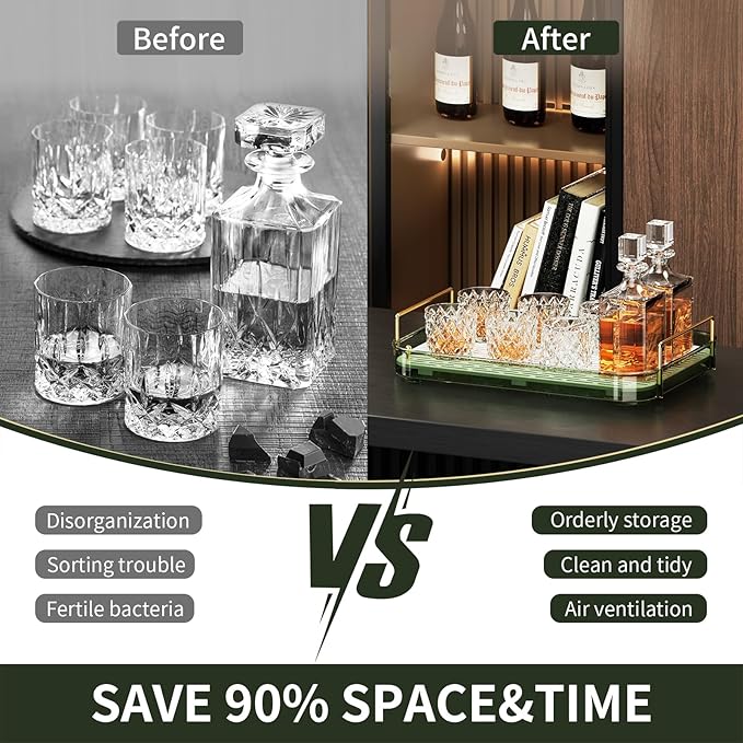 Seoneiro Whiskey Tray, Glass Cup Rack, Mug Holder, Coffee Cup Organizer, Bathroom Countertop with Drain Board Wine Glass Decorative Organizer, Food Tray, Kitchen Spice Rack