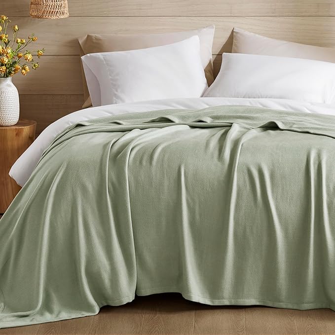 Madison Park King Size Blanket, 70% Rayon Bamboo-Based, 30% Cotton, Breathable for Hot Sleepers Menopause, Ultra Soft and Snag-Resistant, Summer Blanket for Bed or Couch, King 108"x90", Sage Green