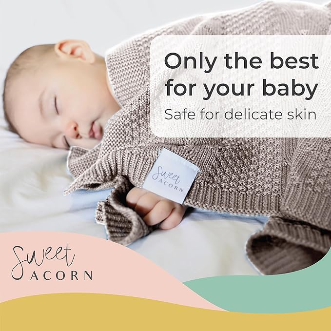 Knit Baby Blanket in Cable Pattern, Organic Cotton Blankets for Crib or Stroller, Receiving Blankets - Fog Grey