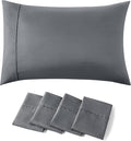 Bedsure King Size Pillow Cases Set of 4 - Dark Grey Brushed Microfiber Pillowcases 4 Pack, Super Soft and Cozy Pillow Case Cover with Envelope Closure, Wrinkle, Fade and Stain Resistant, 20x36 Inches