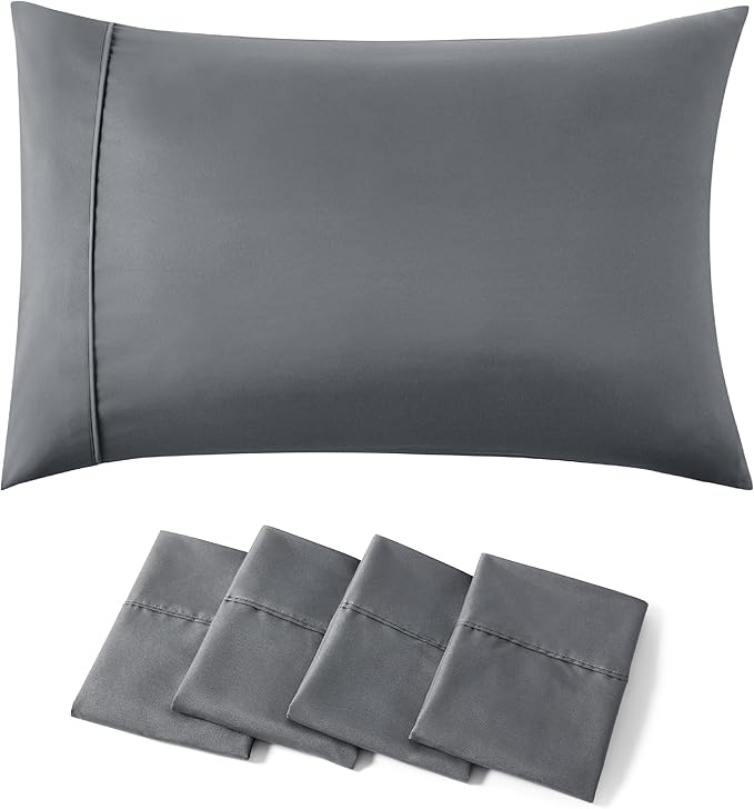 Bedsure King Size Pillow Cases Set of 4 - Dark Grey Brushed Microfiber Pillowcases 4 Pack, Super Soft and Cozy Pillow Case Cover with Envelope Closure, Wrinkle, Fade and Stain Resistant, 20x36 Inches