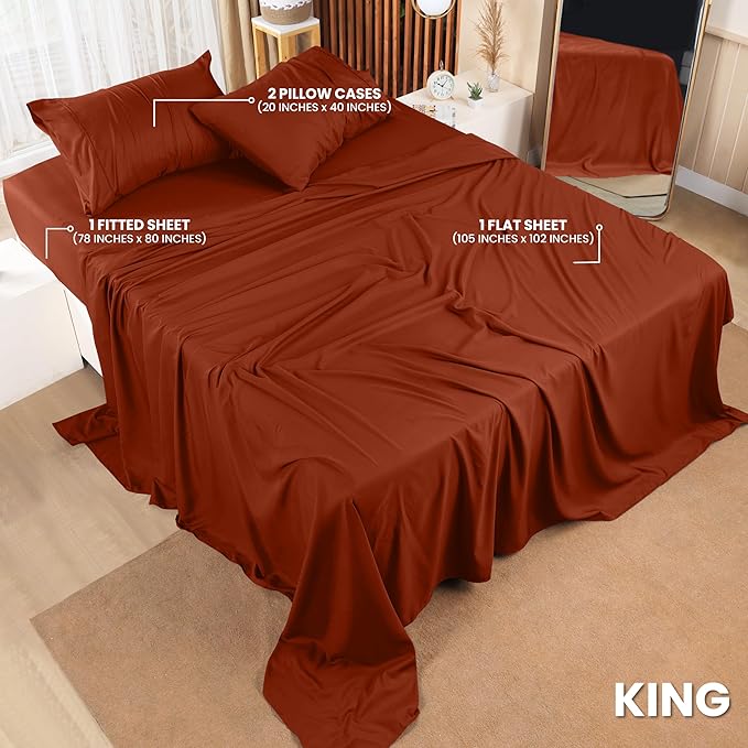 Utopia Bedding King Sheet Set – 4 Piece Bed Sheets for King Size Bed, Soft and Breathable Microfiber, Includes 1 Fitted Sheet, 1 Flat Sheet and 2 Pillowcases (Orange)