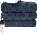 Electric Heated Throw Blanket - Jacquard Checkered Sherpa 50"x60" Fast Heating Bed Blankets with 6 Heating Levels & 4 Hours Auto Off, Over-Heat Protection ETL, Navy Blue