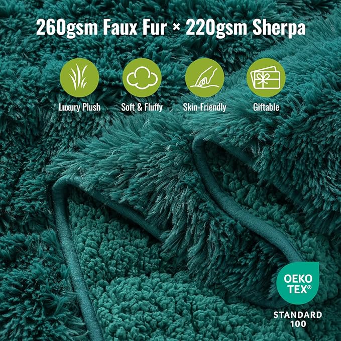Uttermara Weighted Blanket Queen Size 15 Pounds for Adults, Sherpa Faux Fur Heavy Blanket for Couch Bed, Soft Plush Fleece & Cozy Sherpa Reverse, Luxury Long Fur Throw Blankets, 60"x80", Forest Green
