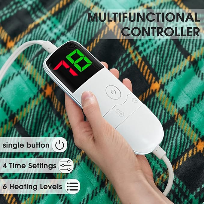 Electric Heated Blanket King Size, 90X100 Christmas Blanket with Dual Control&10 Heats Levels&Timer for Bed,Large Green Plaid Soft Sherpa Heating Blankets Warmer Gifts for Grandma Women Adults