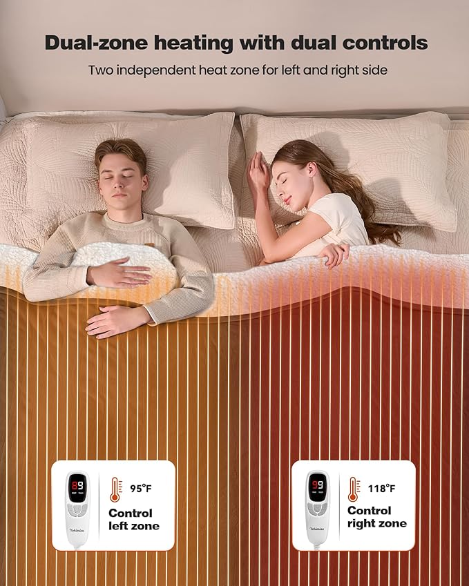 Electric Blanket King- Heated Blanket Super Soft, Dual Control & 9 Heat Settings Heating, 10 Hours Auto Off, Soft Flannel to Sherpa, Fast Heating Electric Throw, Machine Washable, 90" x 100''- Black