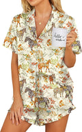 Ekouaer Womens Satin Pajamas Set Button Down 2 Piece Silk Pjs Shorts Set Ruffle Lingerie Notch Collar Sleepwear