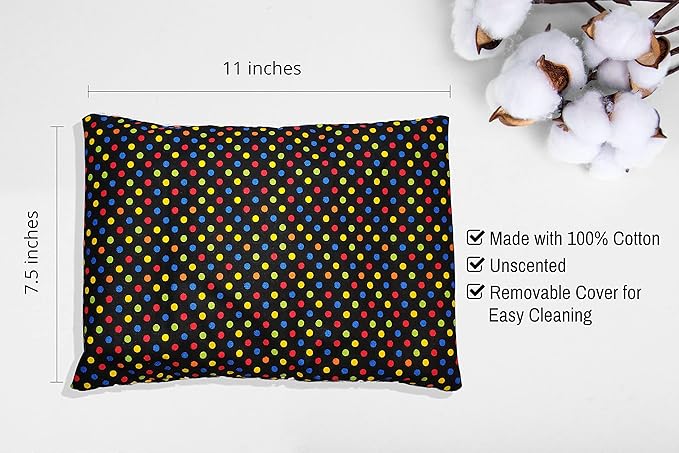 Microwavable Corn Filled Heating Pad and Cold Pack/Washable 100% Cotton Cover (Polka Dot - Multi Color, 7.5in W x 11in L)