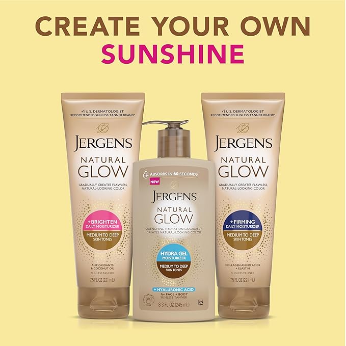 Jergens Natural Glow Hydra Gel Moisturizer, Hyaluronic Acid Tanning Lotion, Hydrating Tanning Gel, Fragrance-Free Self Tanner, Fair to Medium Skin Tones, 8.3 Fl Oz