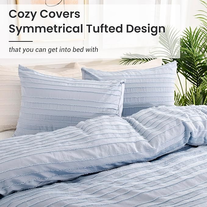 NEXHOME PRO Twin Duvet Cover, Blue 2 Pieces Boho Tufted Twin Size Duvet Cover Set, Soft and Lightweight Microfiber Comforter Cover Set for All Season (Blue, 66 x 90)-No Comforter