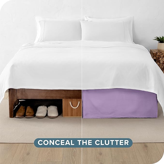 Bare Home Queen Bed Skirt - 15-Inch Tailored Drop Easy Fit - Bed Skirt for Beds - Center & Corner Pleats (Queen, Lavender)