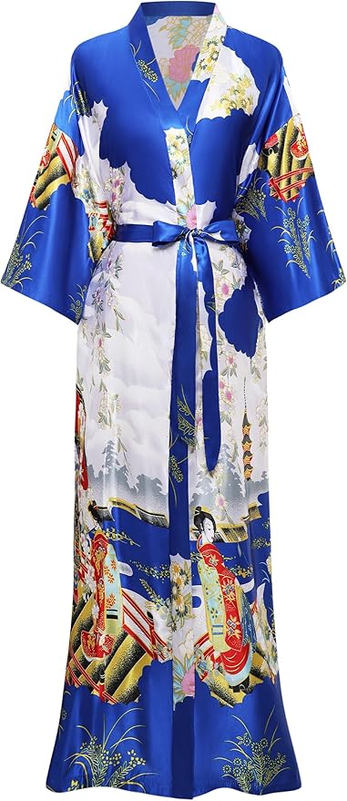 PRODESIGN Kimono Robe for Women - Long Satin Sleepwear Silky Kimono Cover-Up Nightgown Japanese Bathrobe Loungewear Blouse