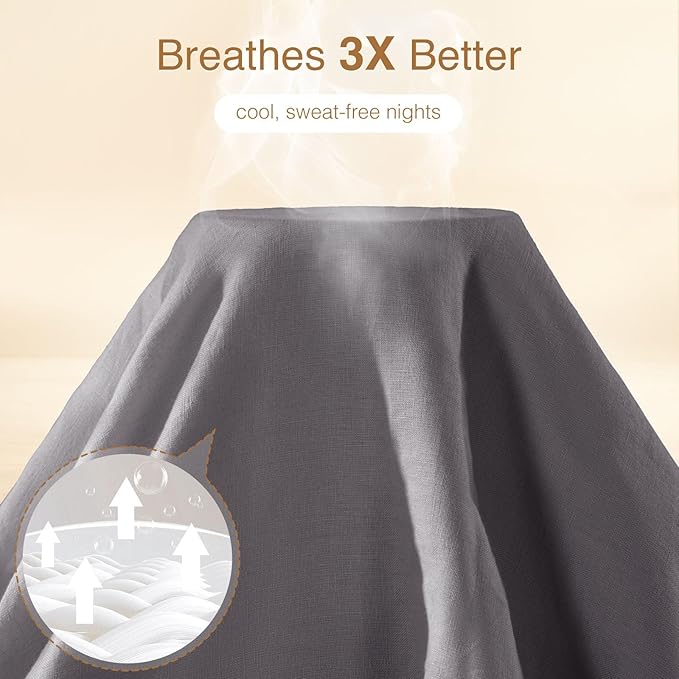 SONORO KATE 100% French Linen Duvet Cover Queen Size, Soft Breathable for Hot Sleepers, Moisture Wicking & Durable Cover Set - Zipper Closure & 4 Corner Ties Duvet Covers 3 Piece (Dark Grey,Queen)