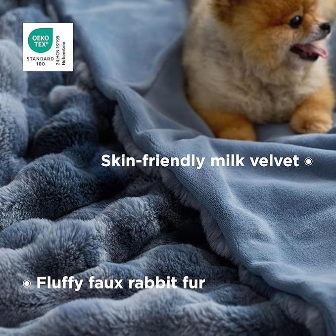 Bedsure GentleSoft Fluffy Faux Fur Blanket Twin Size, Fuzzy Soft Bubble Blanket for Couch, Faux Fur Decor for Home Bedroom Living Room, Thick Furry Cozy Gifts for Women, Tie-dye Blue, 60x80 Inch