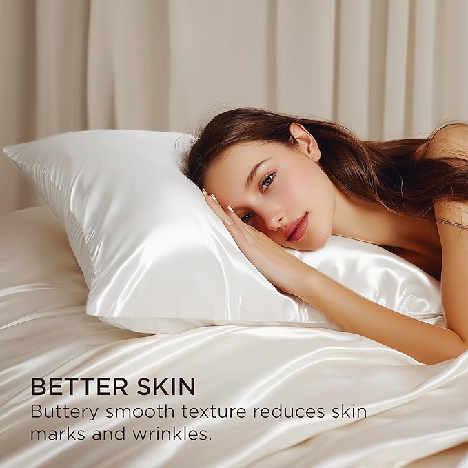Bedsure Satin Pillowcase with Zipper, Similar to Silk Pillow Cases 2 Pack, Silky & Soft Satin Pillow Cases Standard Size for Hair and Skin, Ivory Pillow Covers, Gifts for Women Men, 20x26 Inches