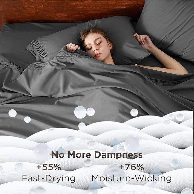 Bedsure Deep Pocket Queen Sheets Set - Fits Mattresses Up to 21 Inches Thick - 4 Piece GentleSoft Bed Sheets, Moisture Wicking, Soft & Cooling Bedsheet & Pillowcases, Easy & Secure Fit, Dark Grey