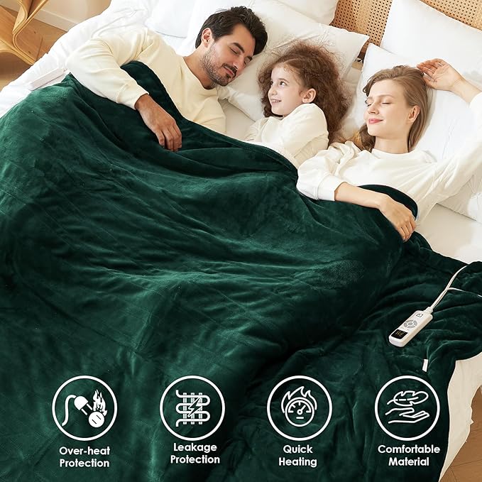 EHEYCIGA Heated Blanket - King Size, 9 Heating Levels, Soft Sherpa, 90 x 100 Inches