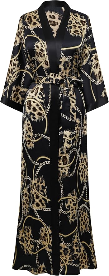PRODESIGN Kimono Robe for Women - Long Satin Sleepwear Silky Kimono Cover-Up Nightgown Japanese Bathrobe Loungewear Blouse