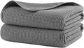POLYTE Microfiber Oversize Quick Dry Lint Free Waffle Bath Towel for Body, 60 x 30 in, Set of 2