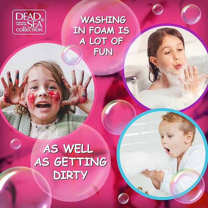 Dead Sea Collection Bubble Bath Kids with Bubble Gum Scent - Cleansing and Moisturizing Liquid Bath Pure Dead Sea Minerals - Pack of 2 Large Bottles (67.6 fl.oz)