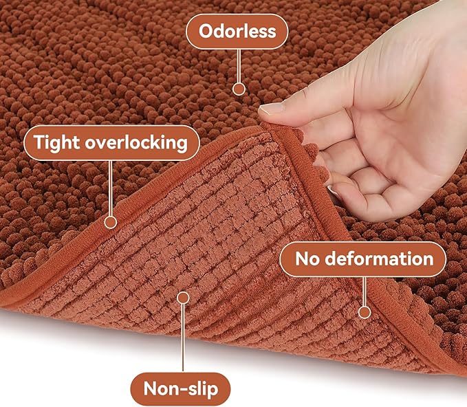 Bcoimo 44"×24" Chenille Bath Mat – Non-Slip with Backing Bath Rug Ultra-Absorbent and Machine Washable Bathroom Mat Quick-Dry Design. Ideal for Bathroom and Tub Areas