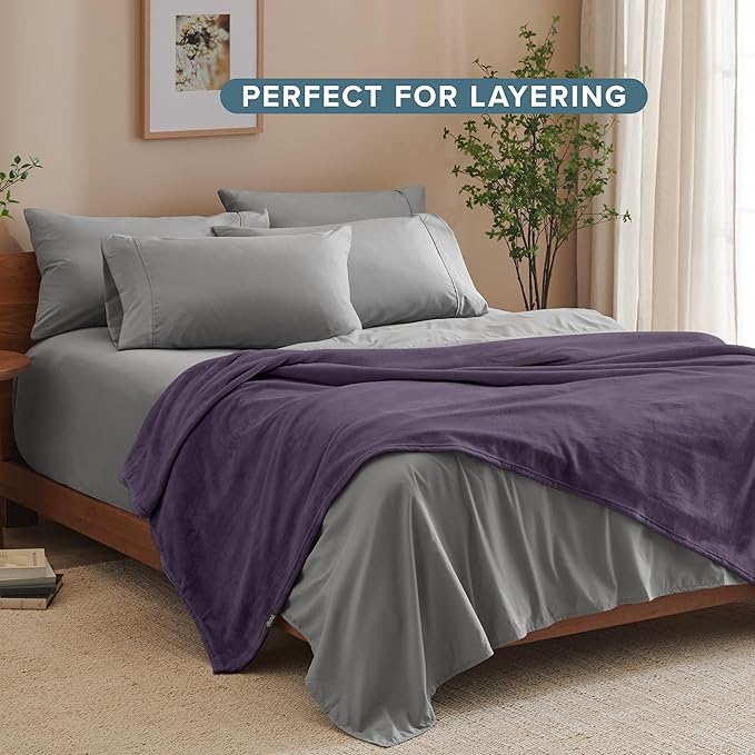 Bare Home Fleece Blanket - Full/Queen - Ultra-Soft Lightweight for Bed, Sofa, and Couch - Luxury Microplush - Cozy Warm Blanket (Full/Queen, Eggplant)