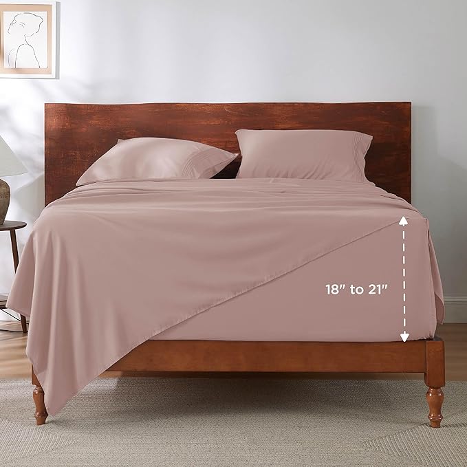 Bedsure Deep Pocket Queen Sheets Set - Fits Mattresses Up to 21 Inches Thick - 4 Piece GentleSoft Bed Sheets, Moisture Wicking, Soft & Cooling Bedsheet & Pillowcases, Easy & Secure Fit, Dusty Pink
