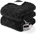 CAROMIO Electric Blanket Queen Size Dual Control - Thick Tufted Sherpa Heated Blanket Queen with 10 Heating Levels and 10 Time Settings, ETL Certified Fast Heating Blanket Queen Size 84"×90", Black