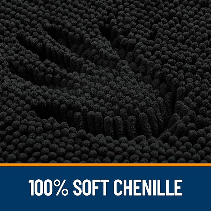 OLANLY Toilet Rugs U-Shaped 24x24, Extra Soft Absorbent Chenille Contour Bathroom Rugs for Toilet, Dry Quickly, Machine Washable, Non-Slip Bath Mat, Black